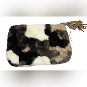 AHDORNED Faux Fur Clutch Handbag with Faux Leather Tassel